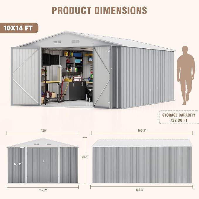 Greesum 10×14 FT Outdoor Storage Shed, Metal Storaged Sheds Without Floor - Image 2