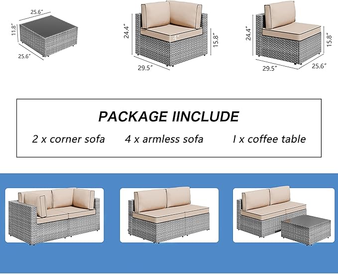 Shintenchi 7 Pieces Outdoor Patio Sectional Sofa Couch - Image 3