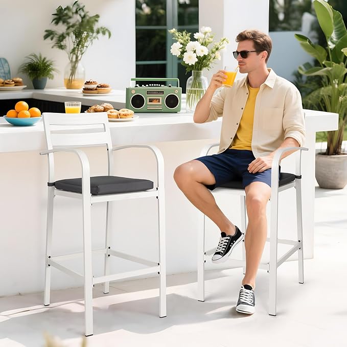 VINGLI Outdoor Bar Stools Set of 2, All-Weather Bar Height Aluminum Stools - Image 2