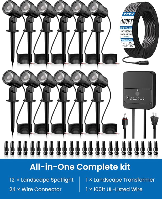ZZXX All-in-One Low Voltage Landscape Lighting Kit, 2700K Waterproof Landscape - Image 2
