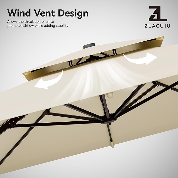 9x12FT Beige Cantilever Outdoor Patio Umbrella - Image 7