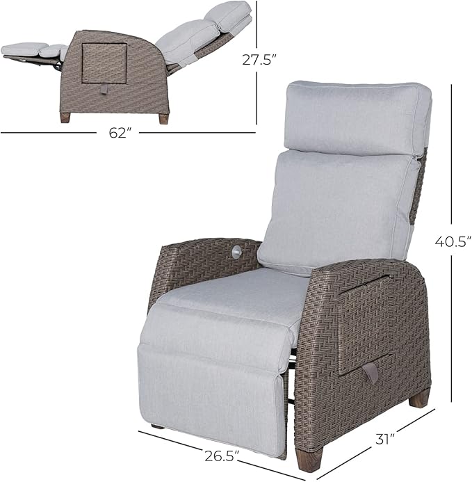 Grand patio Indoor & Outdoor Recliner Chair PE Wicker Patio Recliner - Image 9