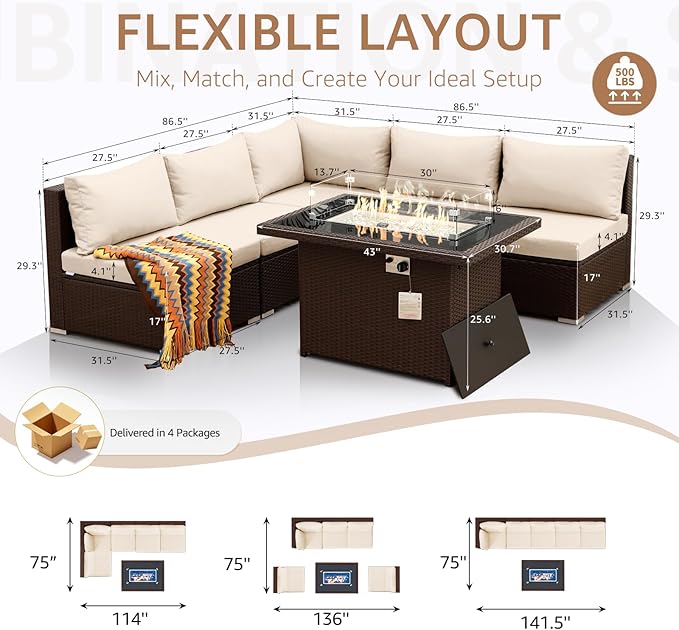 NICESOUL 6 Piece Patio Furniture Set - Image 4