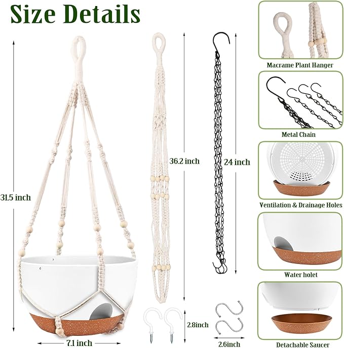 Hanging Planters for Outdoor Indoor Plants, 2 Pack 12 Inch Hanging Basket - Image 2