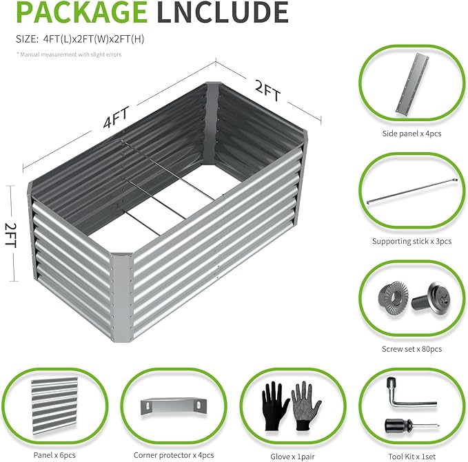4X2X2ft Galvanized Raised Garden Bed, Outdoor Planter Box Metal Patio Kit - Image 4