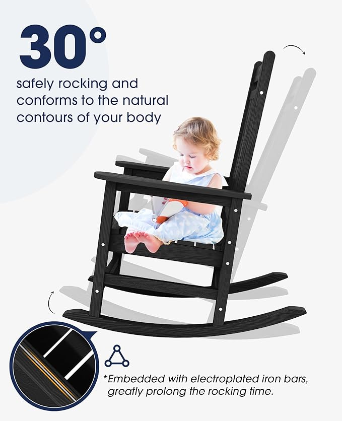 KINGYES Oversized Outdoor Rocking Chair Set of 4, All-Weather Patio Rocking - Image 4
