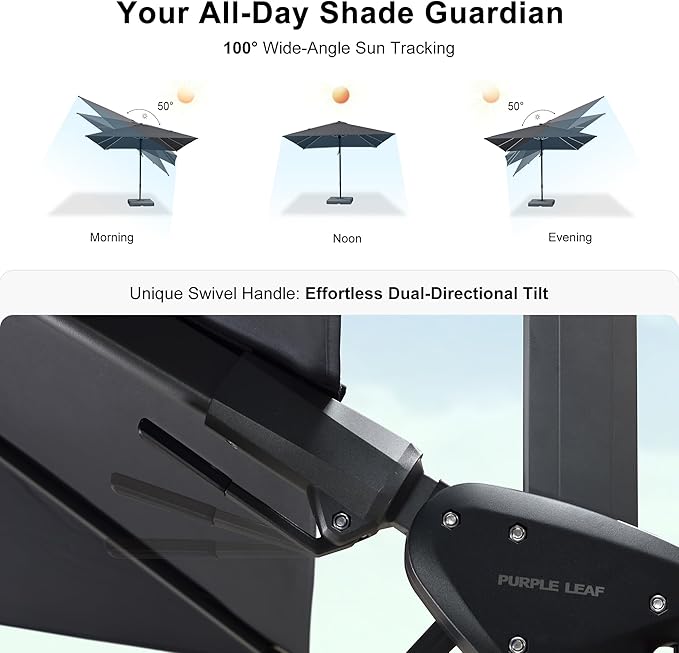 PURPLE LEAF 9.8' X 9.8' Left-right Tilting Patio Umbrella Outdoor Cantilever - Image 3