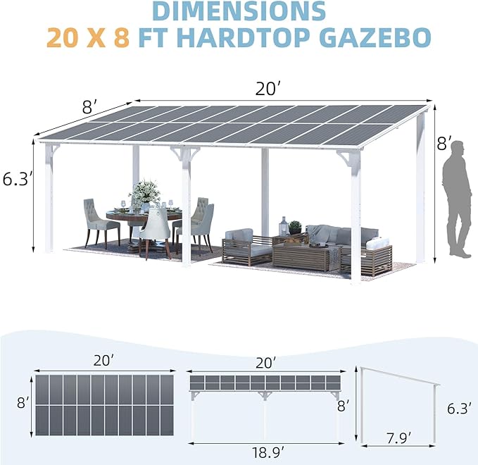 AECOJOY 20' x 8' White Outdoor Gazebo - Image 5