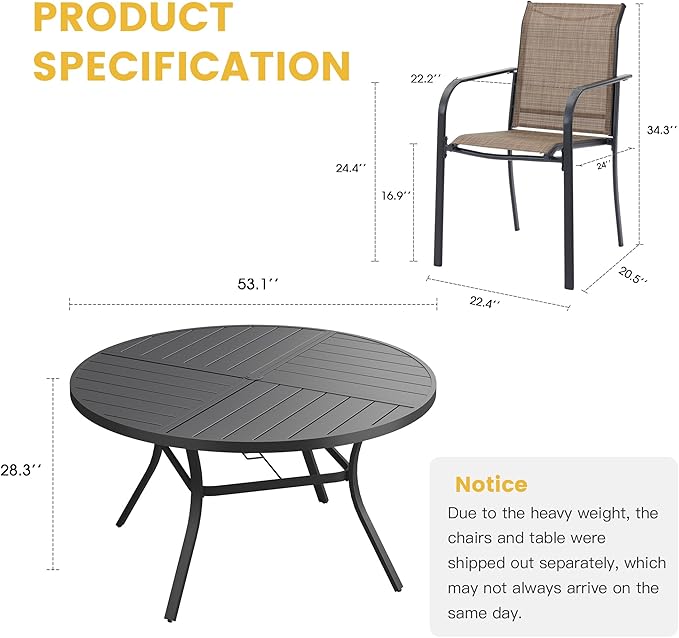 VICLLAX Patio Table and Chair Set of 8, All Weather Metal Round Outdoor Dining - Image 7