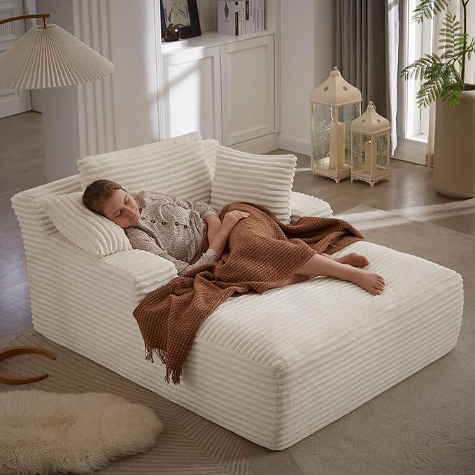 50 Inch Chaise Lounge Chair Indoor, Oversized Corduroy Upholstered Boneless by ivoros
