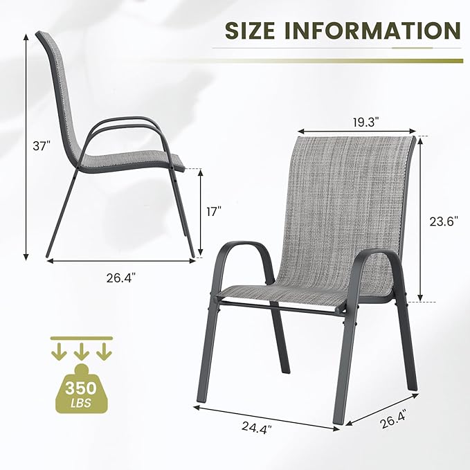 UDPATIO Patio Chairs Set of 6, Stackable Outdoor Dining Chairs - Image 3