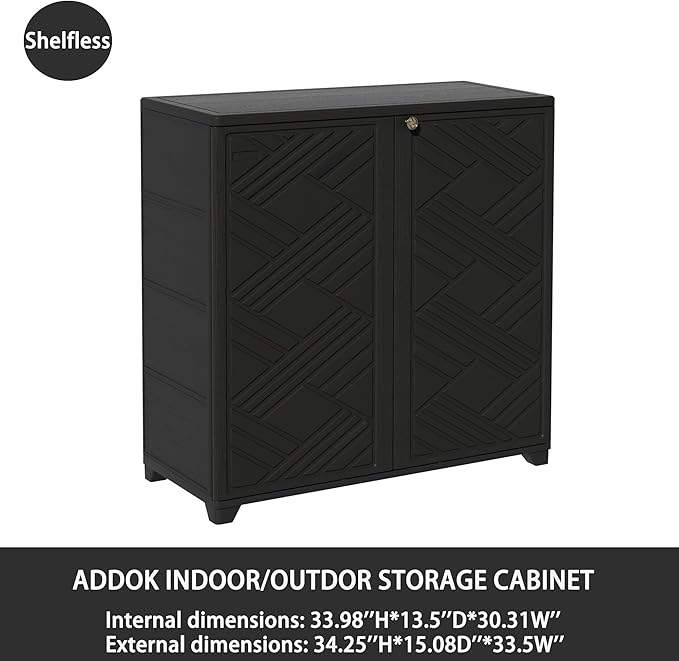 ADDOK Indoor Outdoor Plastic Storage Cabinet 34"x15"x34", Outdoor Storage Shed - Image 5