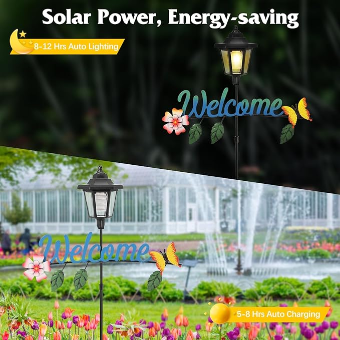 Lewondr Solar Garden Lights Butterfly, 36.6 Inch Solar Lamp Post Light - Image 3