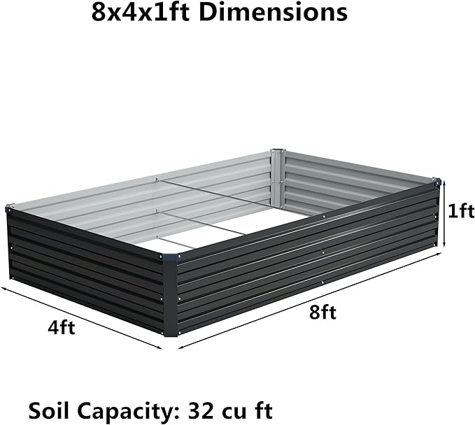 8x4x1 ft Galvanized Raised Garden Bed, Outdoor Planter Box Metal Patio Kit - Image 2