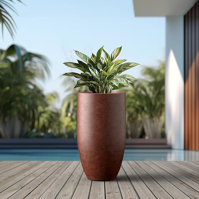 Kante 24 Inch Tall Round Concrete Planter, Large Indoor Outdoor Plant Pots - Image 6