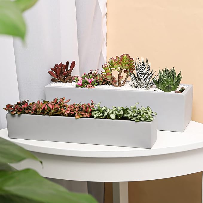 15 Inch Grey Rectangular Cement Planter Concrete Succulent Planter Windowsill - Image 5
