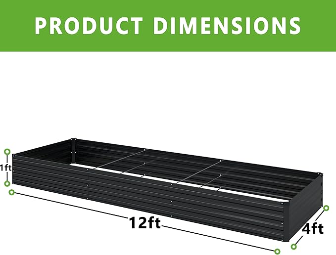2PCS 12x4x1FT Galvanized Raised Garden Bed Kit, Vegetable Boxes-Rectangle Metal - Image 2