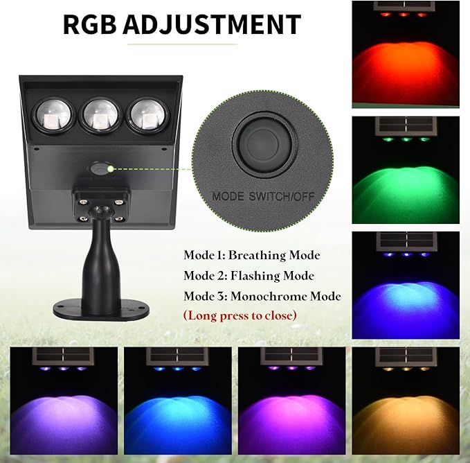Solar Spot Lights Outdoor, RGB Solar Landscape Spotlights IP65 Waterproof - Image 3