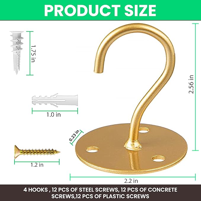 Ceiling Hooks for Hanging Plants- 4pcs 2.56 inches Heavy Duty Powder Coated - Image 5