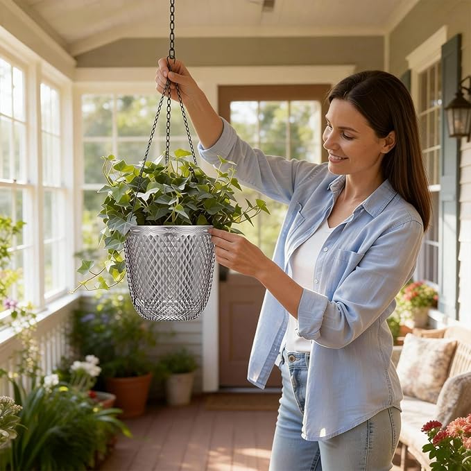QCQHDU Self Watering Hanging Pots, 2 Pack 7.2 Inch Hanging Planters - Image 2