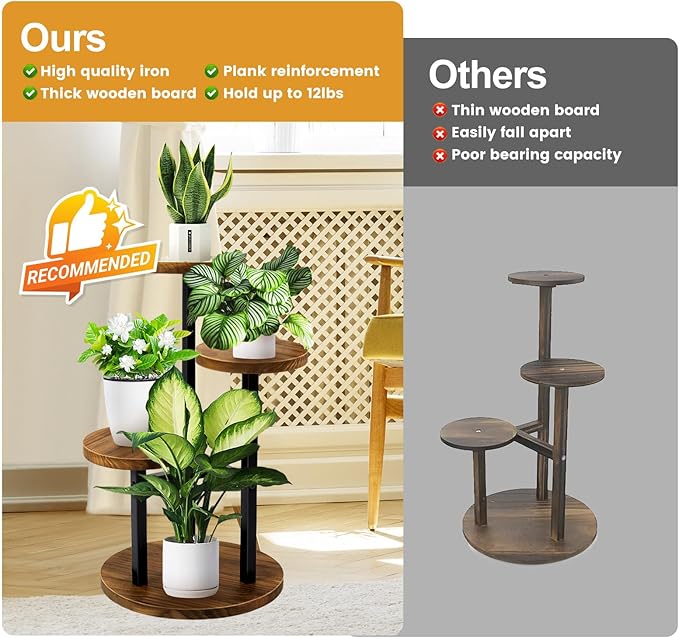 GEEBOBO 3 Tier Plant Stand Indoor, Metal Wood Plant Stands - Image 4