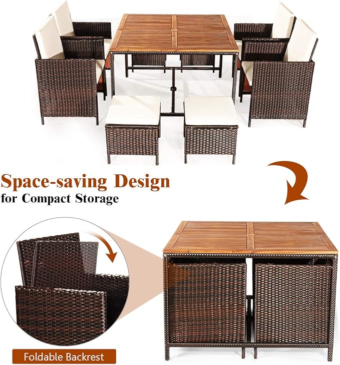 Tangkula 9 Pieces Patio Acacia Wood Table and Chairs Set - Image 5