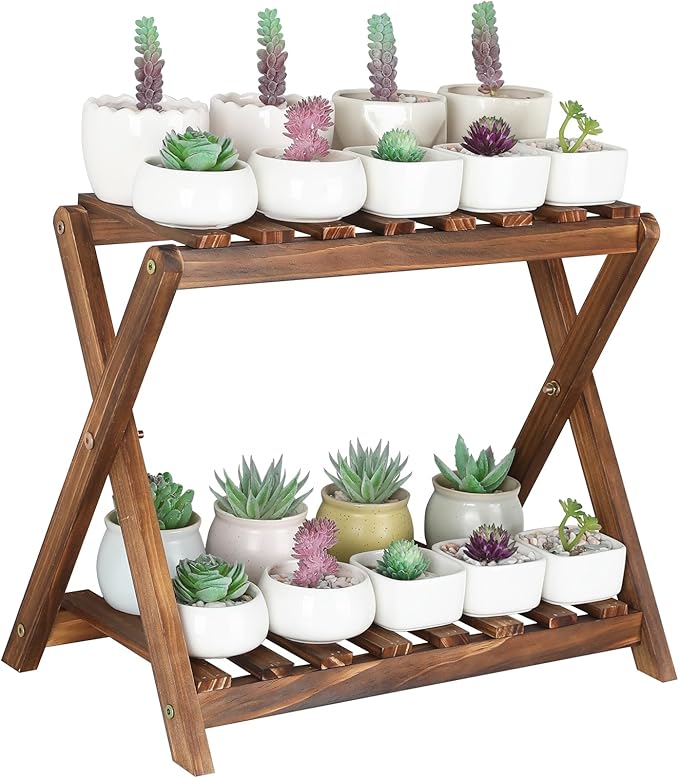 Small Plant Stand Indoor 2 Tier Table Top Flower Succulent Stand Desk Wood by TOVACU