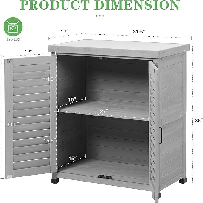 Outdoor Potting Bench with Storage Cabinet and Metal Top, Wood Workstation - Image 5