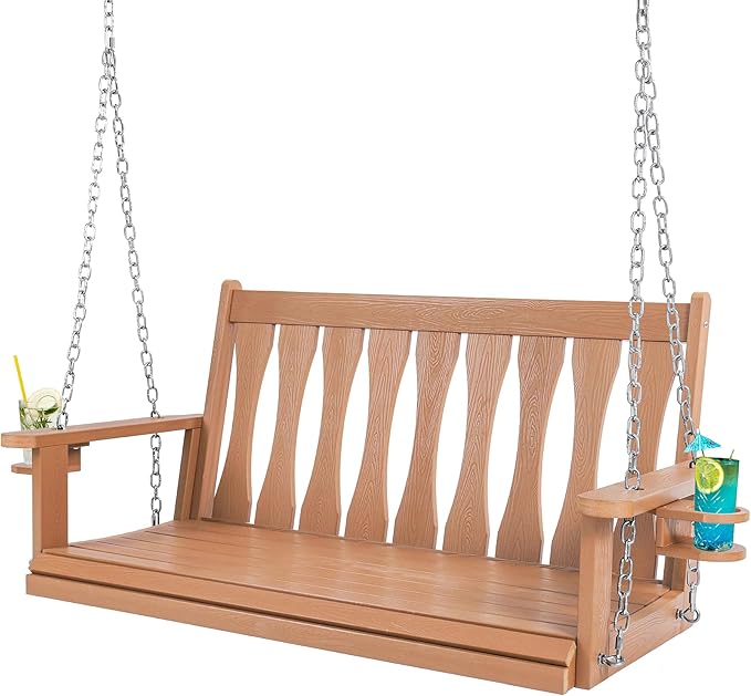 HIPS All-Weather Outdoor Hanging Porch Swing, 2 Seat Hanging Swing Bench by CONGFUTT