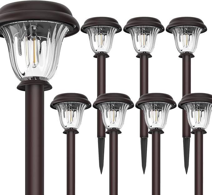 DERAYSION 8 Pack Solar Lights Outdoor, Stainless Steel Glass Solar Pathway - Image 2