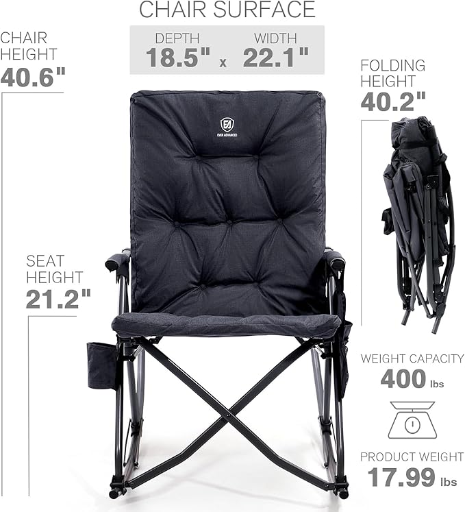 EVER ADVANCED Oversized Folding Rocking Camping Chair, Padded Portable Rocker - Image 7