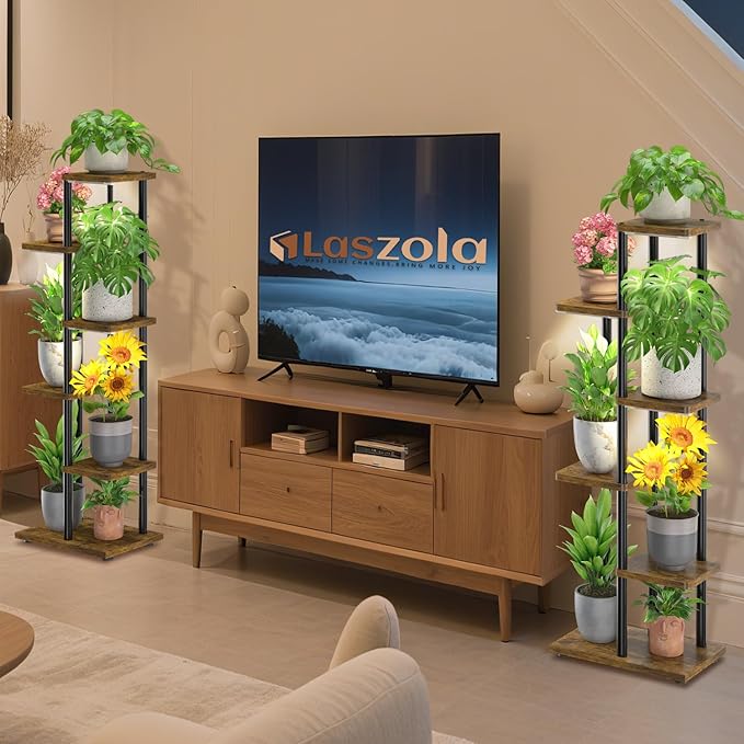 LASZOLA Black 5 Tier Wood Tall Plant Stand Indoor - Image 7