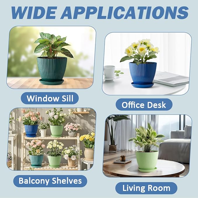 Plastic Plant Pots, 6 Pack 7.5 Inch Flower Pots - Image 6