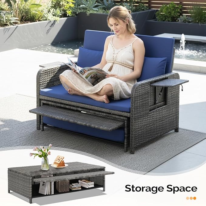 VINGLI Patio Daybed, Wicker Outdoor Daybed - Image 7