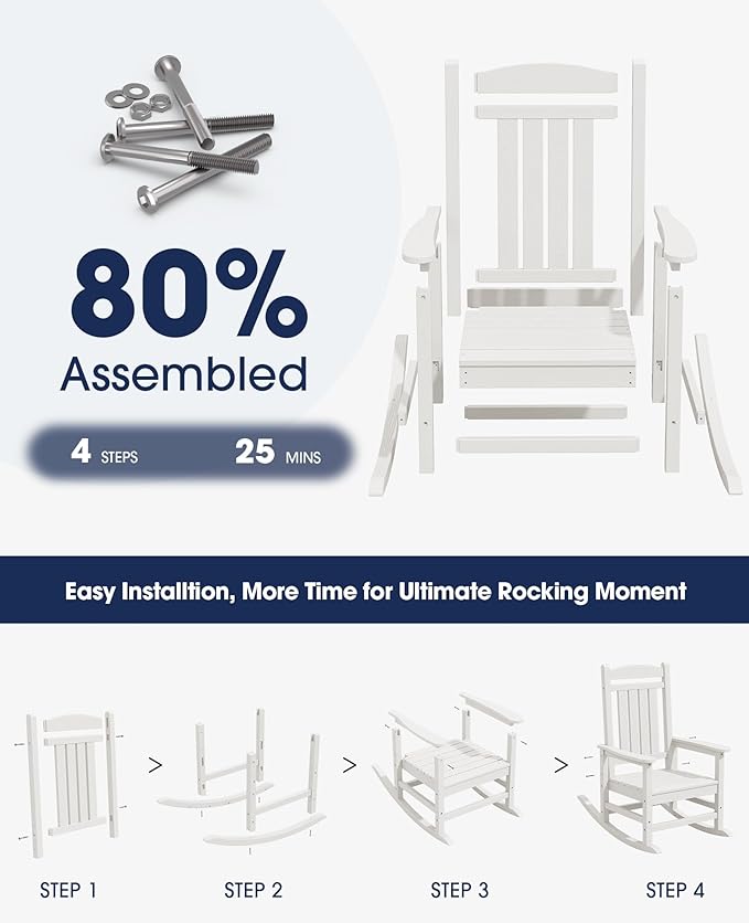 KINGYES HDPE Outdoor Rocking Chair, Widened Seat Patio Rocking Chair, Oversized - Image 5