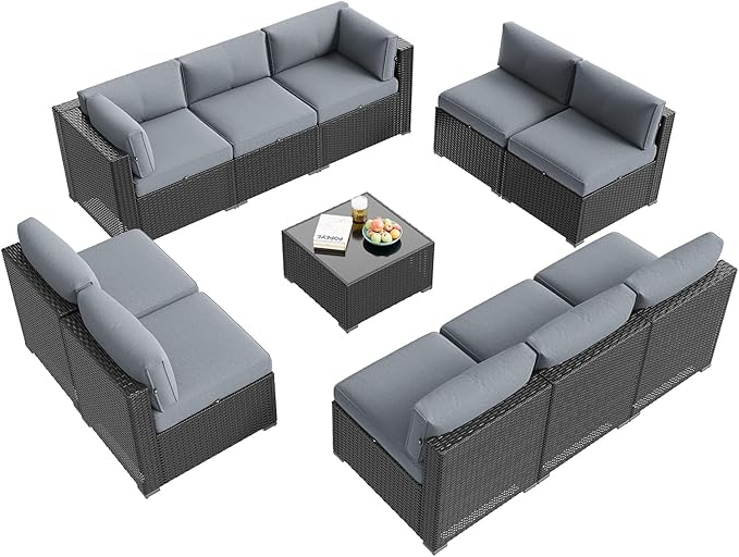 Aoxun Patio Furniture Set, 11 Piece Outdoor Sectional Sofas - Image 9