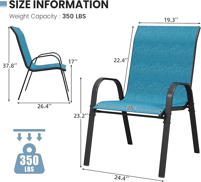 Patio Dining Chairs Set of 4, Stackable Dining Chairs High Back, Breathable - Image 3