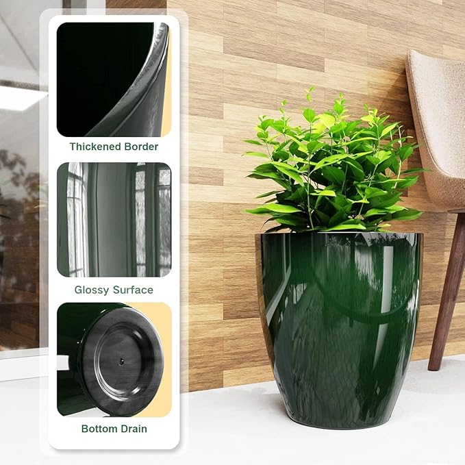 QCQHDU 10 inch Plant Pot with Drainage Hole, 2 Pack Sturdy Pots - Image 2