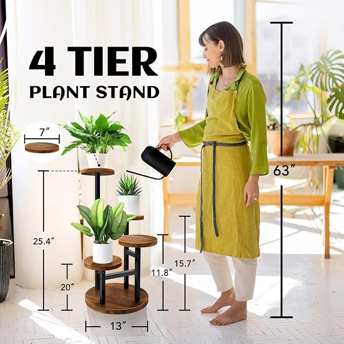 AUGOSTA 4 Tier Corner Plant Stand, Tall Metal Wood Plant Shelf Holder - Image 2