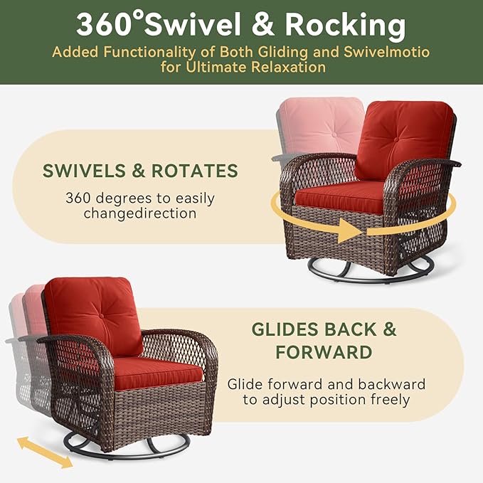 Aoxun 3 Pieces Patio Furniture Set, Patio Swivel Rocker Chairs Set of 2 - Image 3