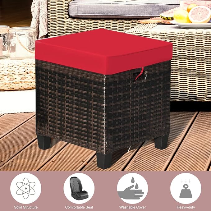 Tangkula 2 Pieces Outdoor Patio Ottoman, All Weather Rattan Wicker Ottoman Seat - Image 10