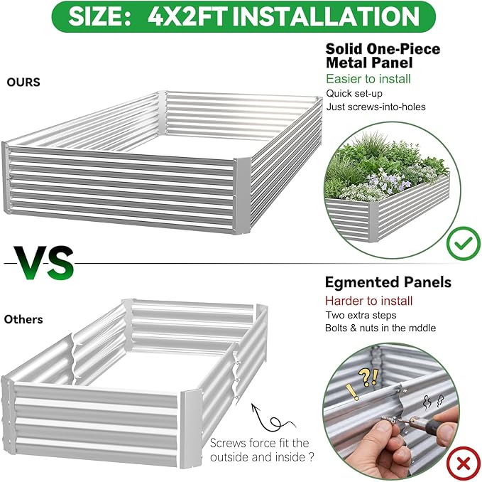 4 Pack Raised Beds for Gardening, Corrugated Galvanized Steel Raised Garden Bed - Image 3
