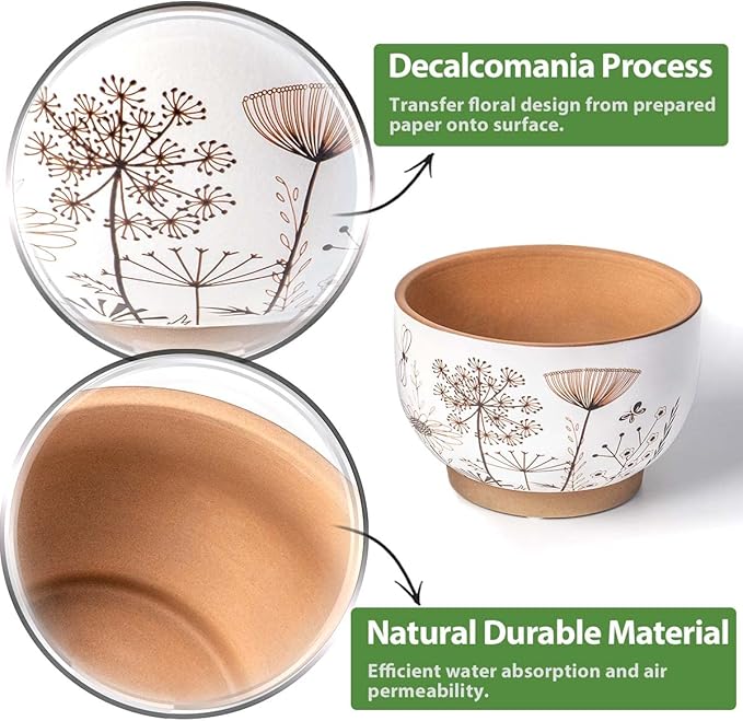 YBX 8 Inch + 6 Inch Ceramic Plant Pots, Succulent Flower Pots - Image 6