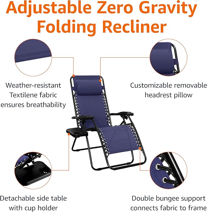 Amazon Basics Outdoor Textilene Adjustable Zero Gravity Folding Reclining - Image 5