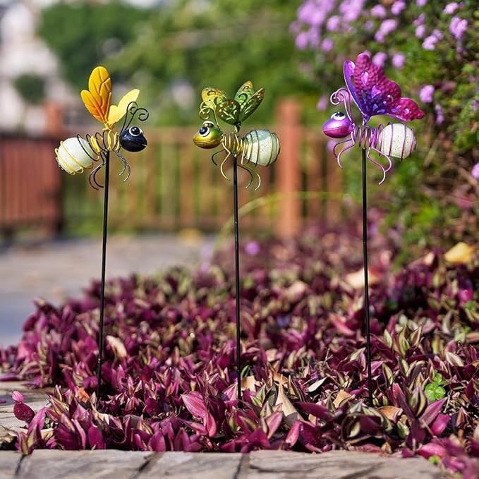 Garden Decor for Outside, Glow in The Dark Bee Lights Metal Yard Art, - Image 6