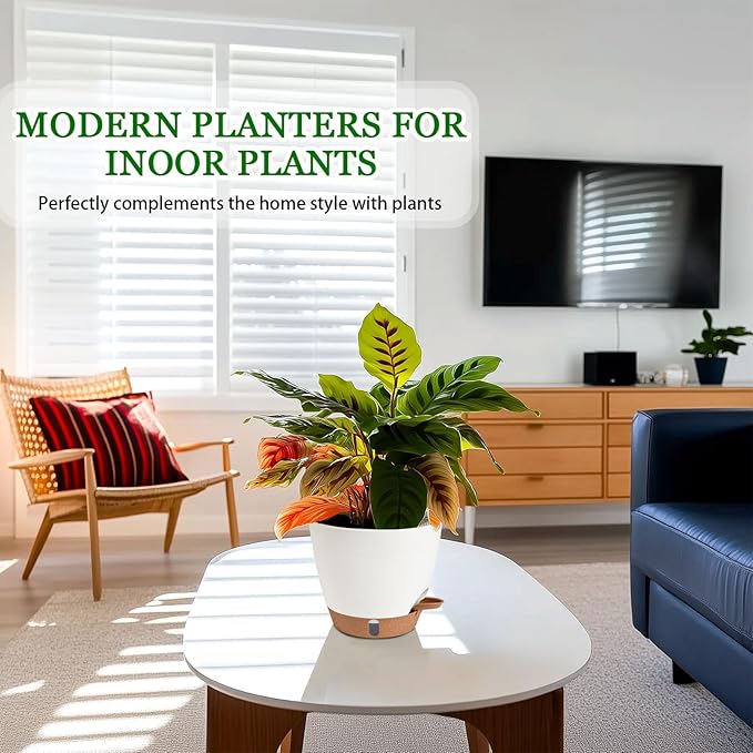 2 Pack 8 Inch Pots for Plants Indoor, Plastic Self Watering Planters - Image 2