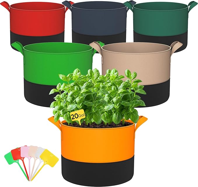 6-Pack 20 Gallon Grow Bags - 350G Heavy Duty Thickened Colorful Potato Grow Bags by RVZHI