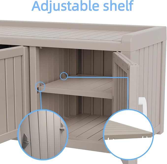 3 Doors Shoe Bench, Waterproof & UV-Resistant, Resin Shoe Cabinet Indoor & - Image 6