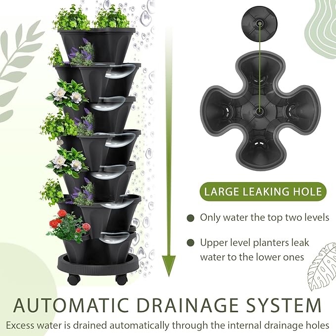 Umigy 2 Set of 7 Tier Vertical Planter Stackable Tower Planters Strawberry Herb - Image 4