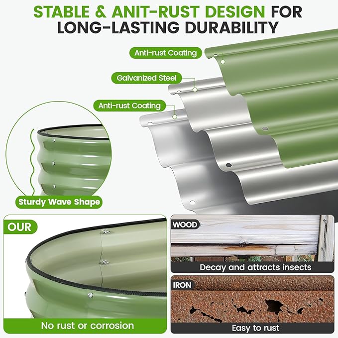Galvanized Raised Garden Bed Outdoor 24'' Deep | Oval Metal Garden Beds - Image 6